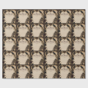 Papier Cadeau Fête d'Halloween pour adultes Corbeau, Clé Antique