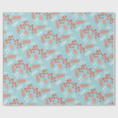 Papier Cadeau Fête d'hiver Rouge Berry Bleu Oiseau Floral Noël (Plat)