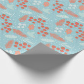 Papier Cadeau Fête d'hiver Rouge Berry Bleu Oiseau Floral Noël (Coin)