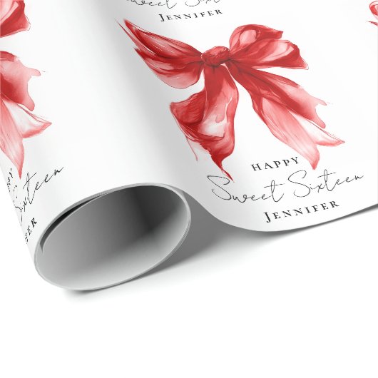 Papier Cadeau Fête douce 16 ans écriture Coquette Red Bow (Coin rond)