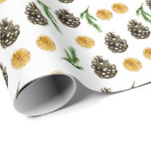 Papier Cadeau Fête du Citron d'hiver tranche et pinecone (Coin rond)