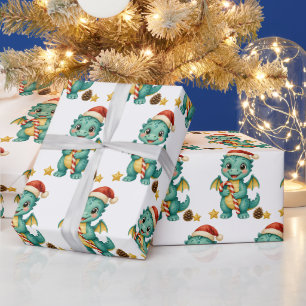 Papier Cadeau Fête du Dragon Bâton de Bonbon Turquoise Noël