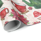 Papier Cadeau fête du thé de vacances aquarelle (Coin rond)