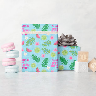 Papier Cadeau Fête estivale de piscine tropicale fleurie Anniver