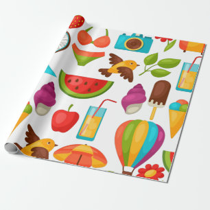 Papier Cadeau Fête estivale plage motif mignon