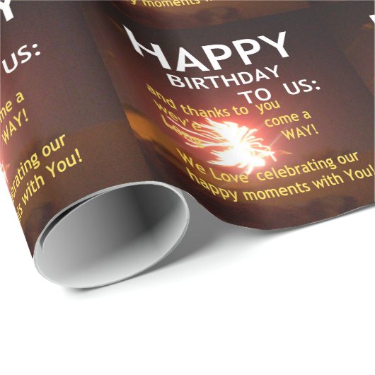 Papier Cadeau Fête Fireworks avec message Merci (Coin rond)