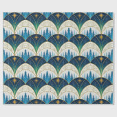 Papier Cadeau Fête forestière Art Déco céleste (Plat)