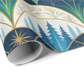 Papier Cadeau Fête forestière Art Déco céleste (Coin rond)