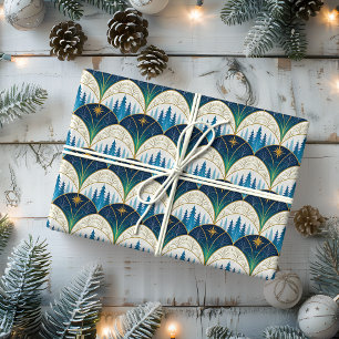 Papier Cadeau Fête forestière Art Déco céleste