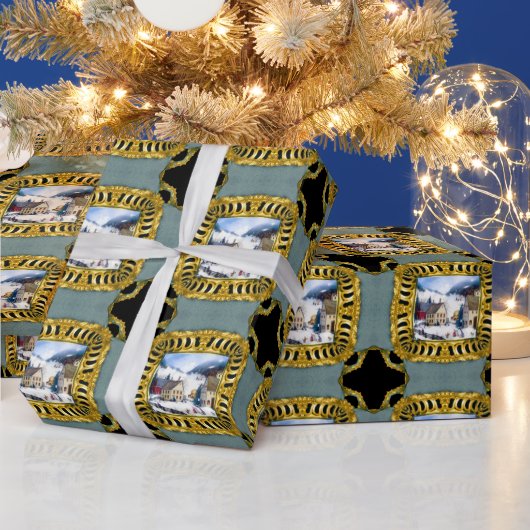 Papier Cadeau Fête joyeuse Scène de neige Noël (Vacances)