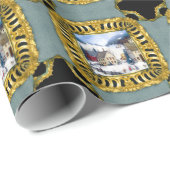 Papier Cadeau Fête joyeuse Scène de neige Noël (Coin rond)