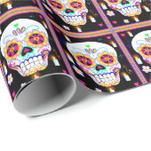 Papier Cadeau Fête Mexicaine Du Crâne Sucrier Mort (Coin rond)