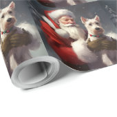 Papier Cadeau Fête Noël Festive du Père Noël Terrier du Père Noë (Coin rond)