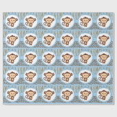 Papier Cadeau Fête Prénatale Bébé Singe Garçon (Plat)