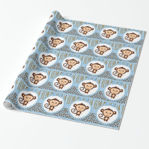 Papier Cadeau Fête Prénatale Bébé Singe Garçon