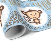 Papier Cadeau Fête Prénatale Bébé Singe Garçon (Coin rond)