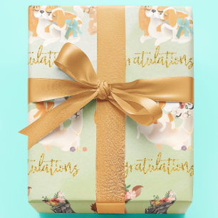 Papier Cadeau Fête Prénatale Maman Bébé Animaux Félicitations