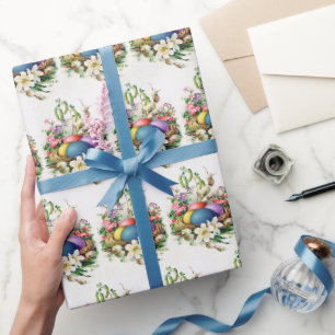 Papier Cadeau fête rétro vintage des oeufs de Pâques