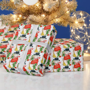 Papier Cadeau fête rétro vintage Noël bonhomme de neige