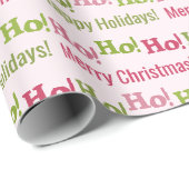 Papier Cadeau Fête rose et vert Noël personnalisé (Coin rond)