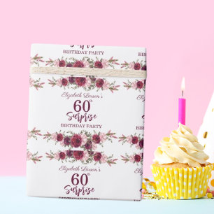 Papier Cadeau Fête surprise pour les 80 ans Fleurs bordeaux