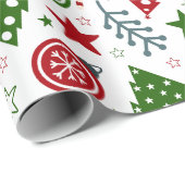 Papier Cadeau Fête verte et rouge Noël (Coin rond)