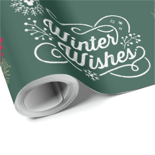 Papier cadeau Fêtes de fin d'année vert foncé roug