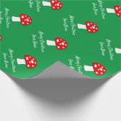 Papier Cadeau Fêtes de Noël aux champignons verts et rouges (Coin)