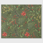 Papier Cadeau Fêtes de Noël Berries Verdure Botanique (Plat)