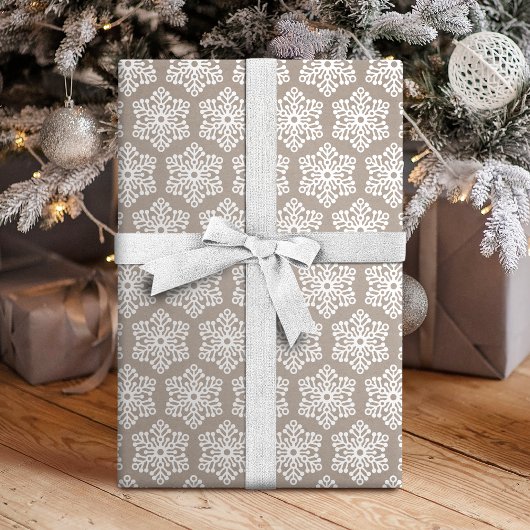 Papier Cadeau Fêtes de Noël Kraft White Snowflics