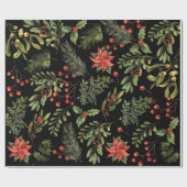Papier Cadeau Fêtes de Noël Pine Red Berries Botanique (Plat)
