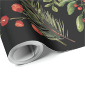 Papier Cadeau Fêtes de Noël Pine Red Berries Botanique (Coin rond)
