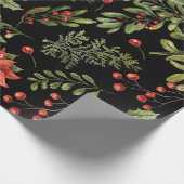 Papier Cadeau Fêtes de Noël Pine Red Berries Botanique (Coin)