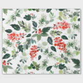 Papier Cadeau Fêtes de Noël vertes des baies rouges (Plat)