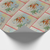 Papier Cadeau Fêtes vintages de Noël aux Cerfs (Coin)