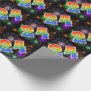 Papier Cadeau Feu coloré + Motif arc-en-ciel "24" N° d'événement
