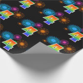 Papier Cadeau Feu d'artifice amusant + motif arc-en-ciel "4" Num (Coin)