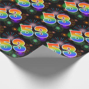 Papier Cadeau Feu d'artifice coloré + Motif arc-en-ciel "53" N°