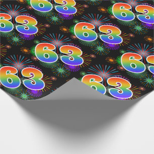 Papier Cadeau Feu d'artifice coloré + Motif arc-en-ciel "63" N°