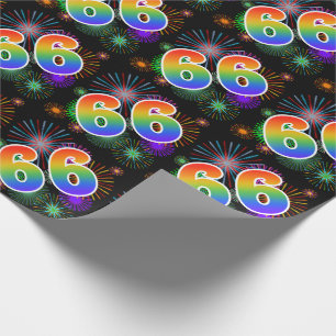 Papier Cadeau Feu d'artifice coloré + Motif arc-en-ciel "66" N°