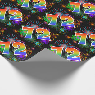 Papier Cadeau Feu d'artifice coloré + Motif arc-en-ciel "72" Num