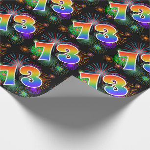 Papier Cadeau Feu d'artifice coloré + Motif arc-en-ciel "73" Num