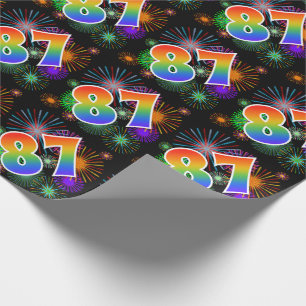 Papier Cadeau Feu d'artifice coloré + Motif arc-en-ciel "87" N°