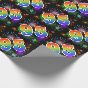 Papier Cadeau Feu d'artifice coloré + Motif arc-en-ciel "95" N°