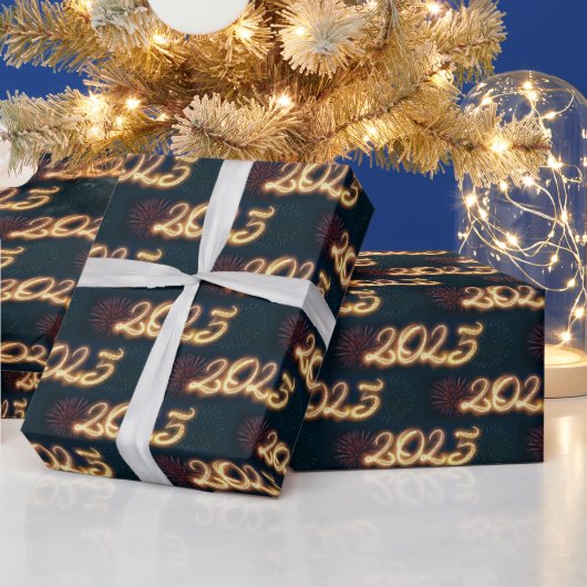 Papier Cadeau Feu d'artifice du Nouvel An 2025 (Vacances)