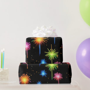 Papier Cadeau Feu d'artifice Neon Noir