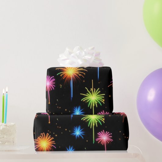 Papier Cadeau Feu d'artifice Neon Noir (Cadeaux de fête)