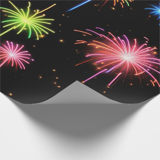 Papier Cadeau Feu d'artifice Neon Noir (Coin)