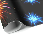 Papier Cadeau Feu d'artifice Neon Noir (Coin rond)