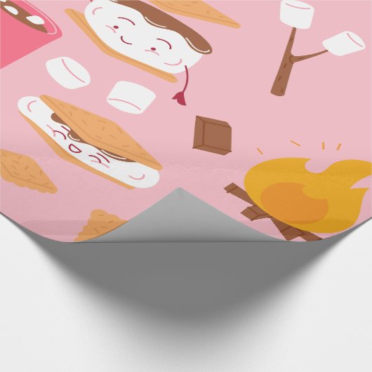 Papier Cadeau feu de camp marshmallow chocolat smores rose (Coin)